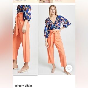 Alice + Olivia Farrel Paper Bag Pleated Pants NWT Sz 2 Coral